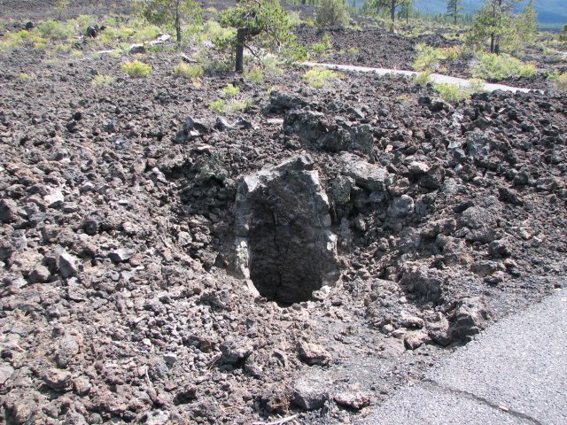 Lava flowed around the trees, which then burned